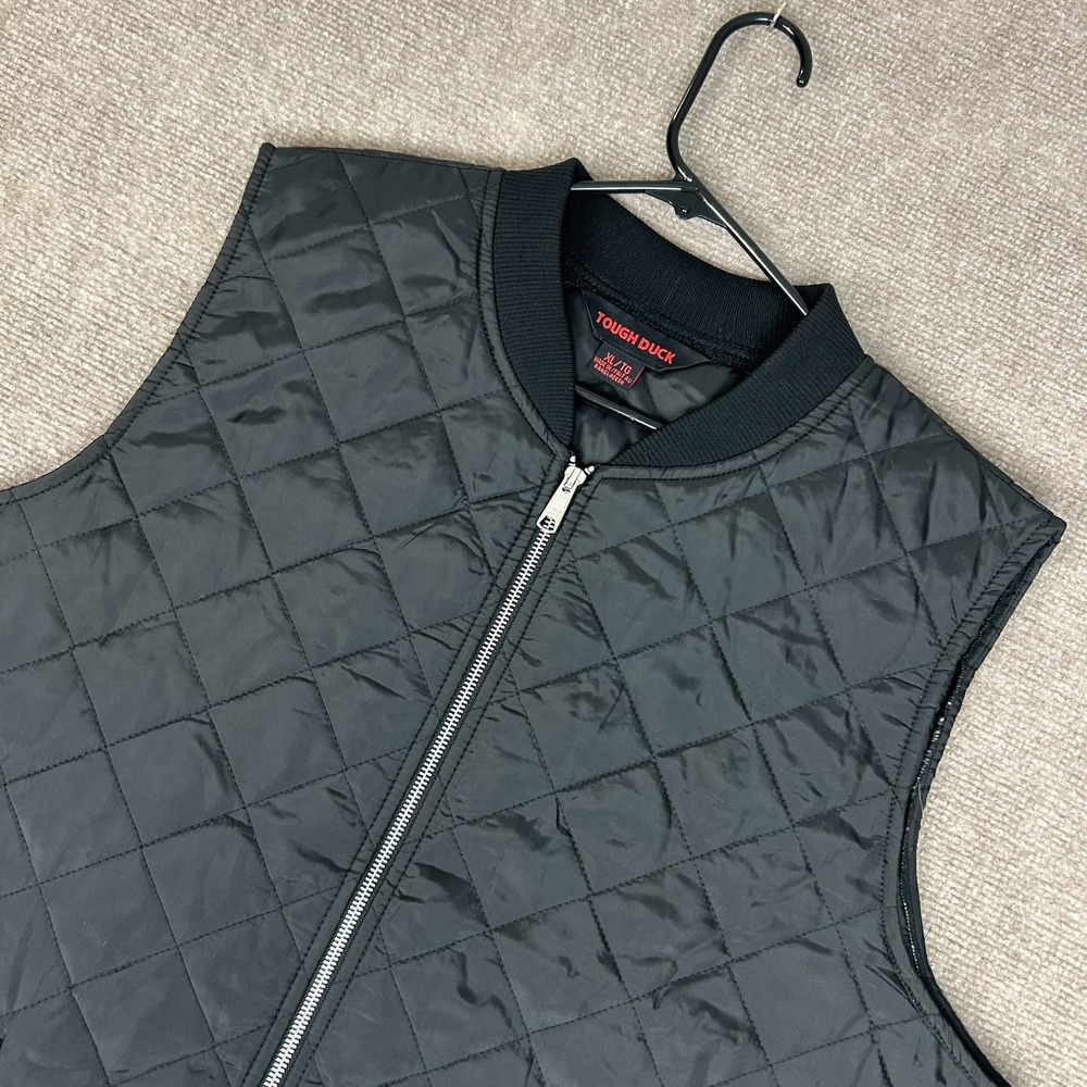 Tough Duck Freezer Quilted Vest Men XL Black Lower Patch Pockets Full Zip Hiking